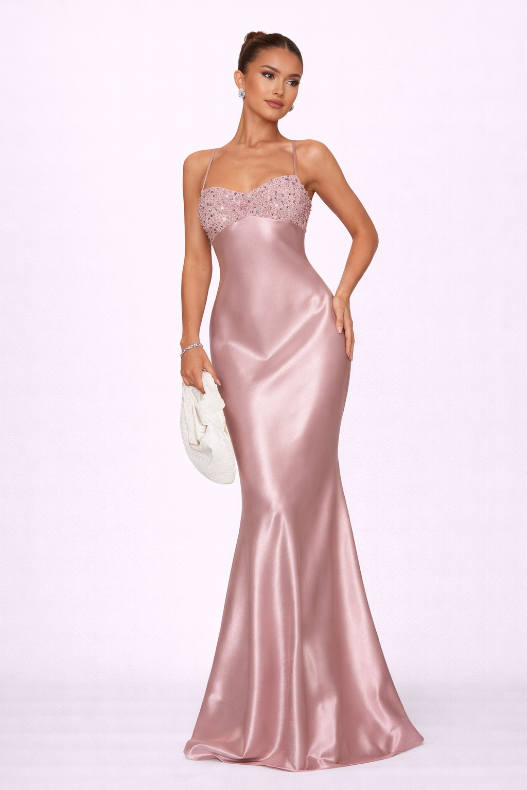 Elise Satin Lace-Up Maxi Dress - Blush