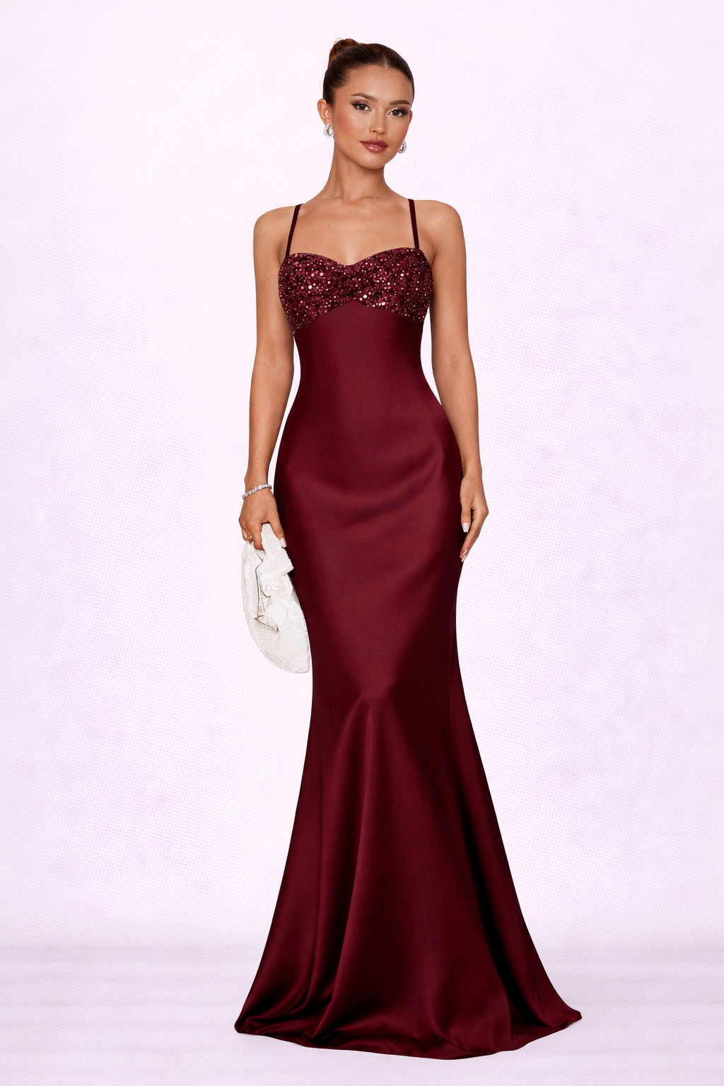 Elise Satin Lace-Up Maxi Dress - Burgundy