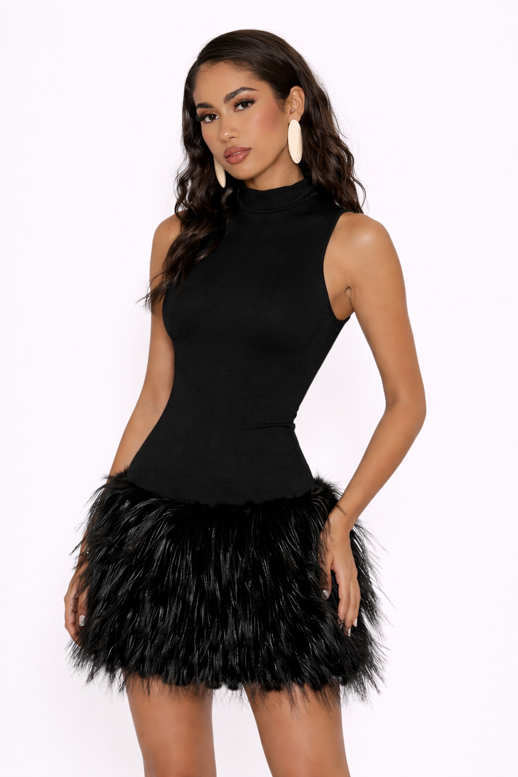 Amelie Feather Mini Dress Black