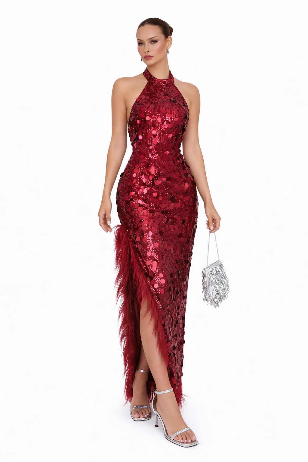 Chloe Sequin Halter Maxi Dress
