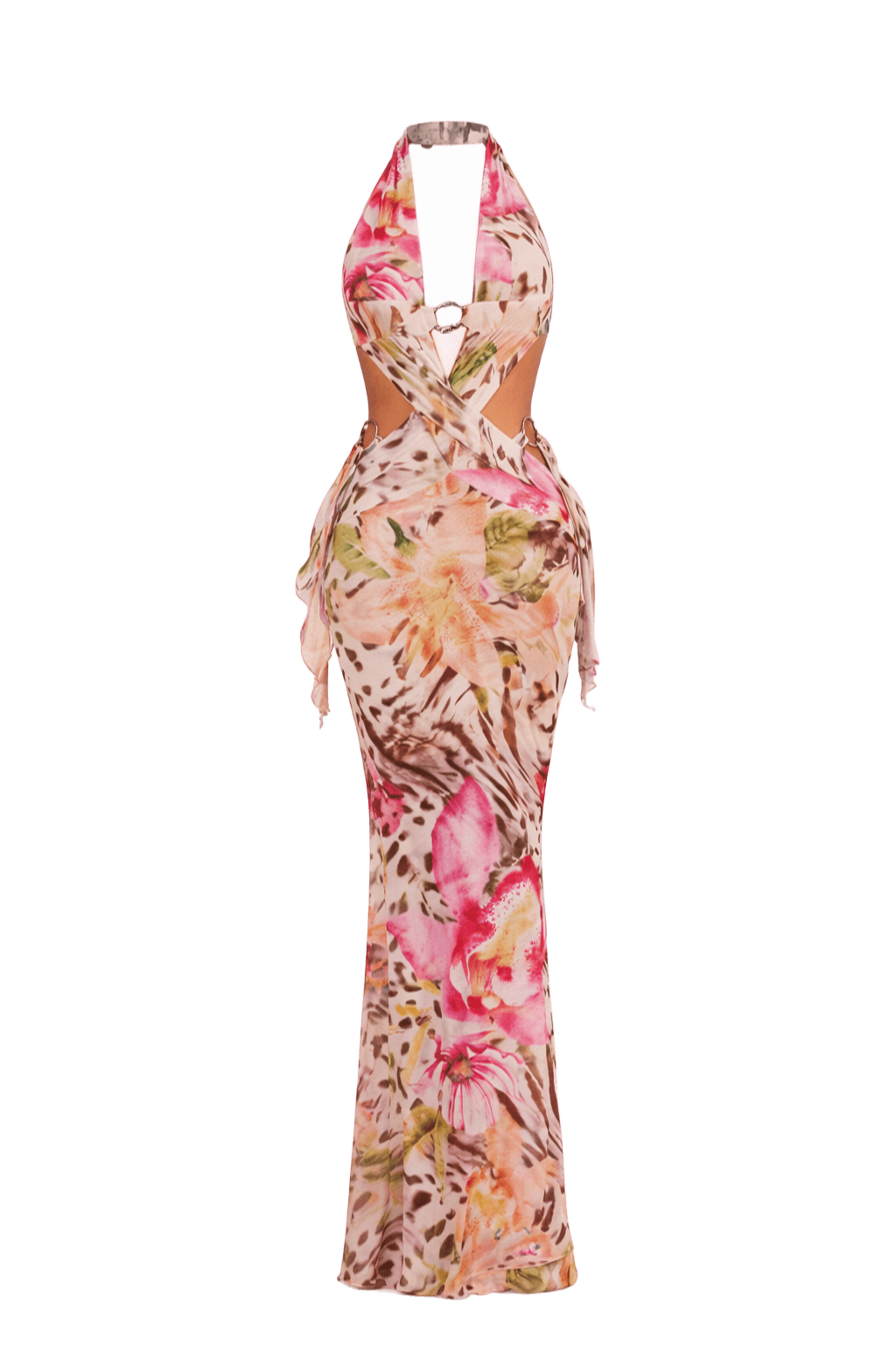 Rosette Floral Maxi Dress