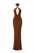 Leyla Chocolate Halter Cut-Out Maxi Dress