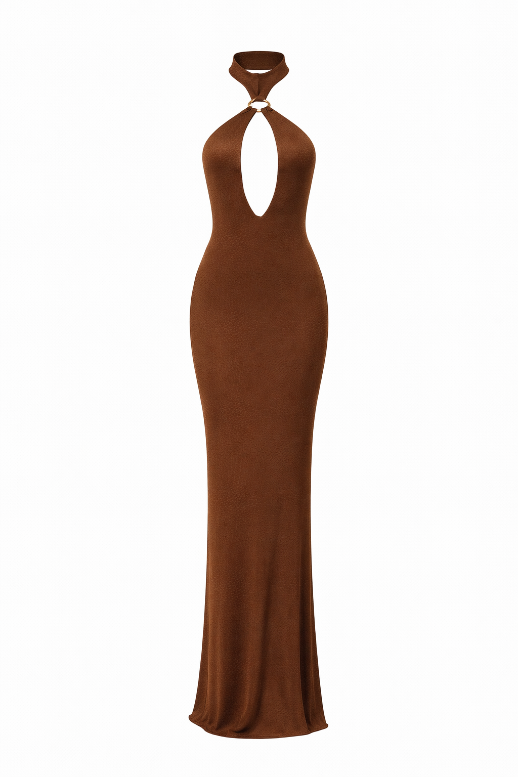 Leyla Chocolate Halter Cut-Out Maxi Dress