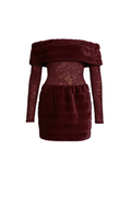 Off-Shoulder Faux Fur &amp; Lace Mini Dress