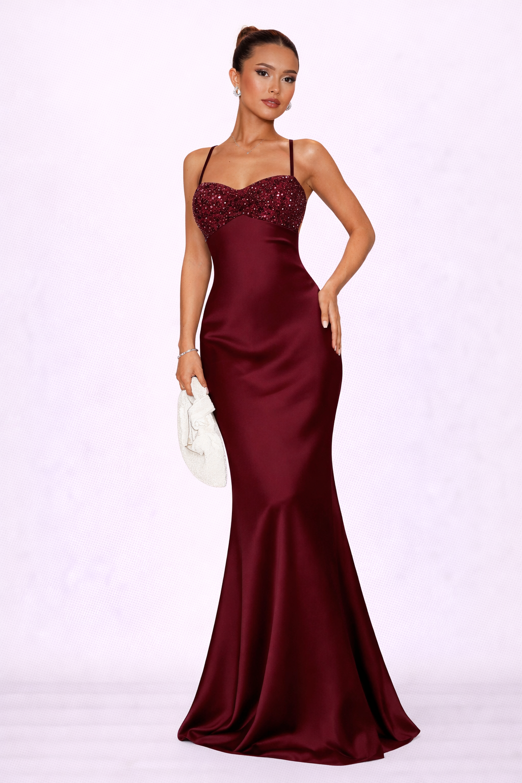 Elise Satin Lace-Up Maxi Dress - Burgundy