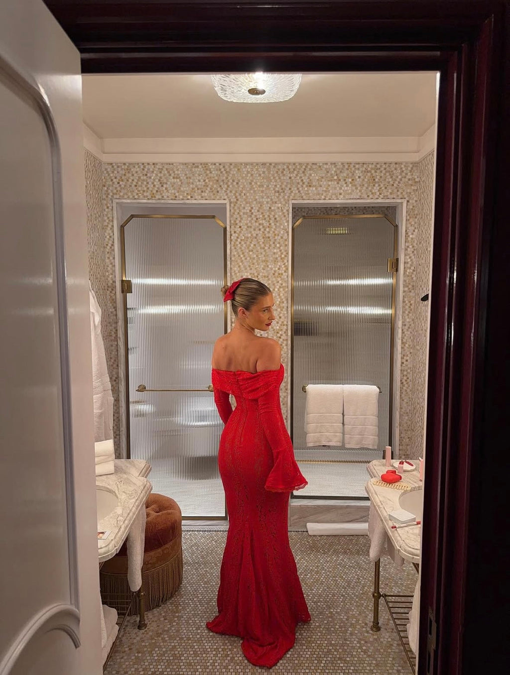 Inez Lace Maxi Dress Red