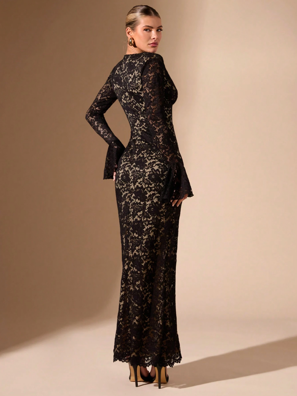Black Lace Slit Gown
