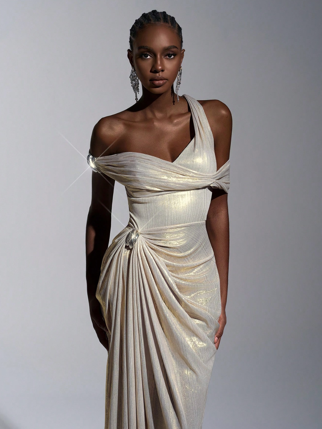 Aurelia Liquid Gold Draped Gown