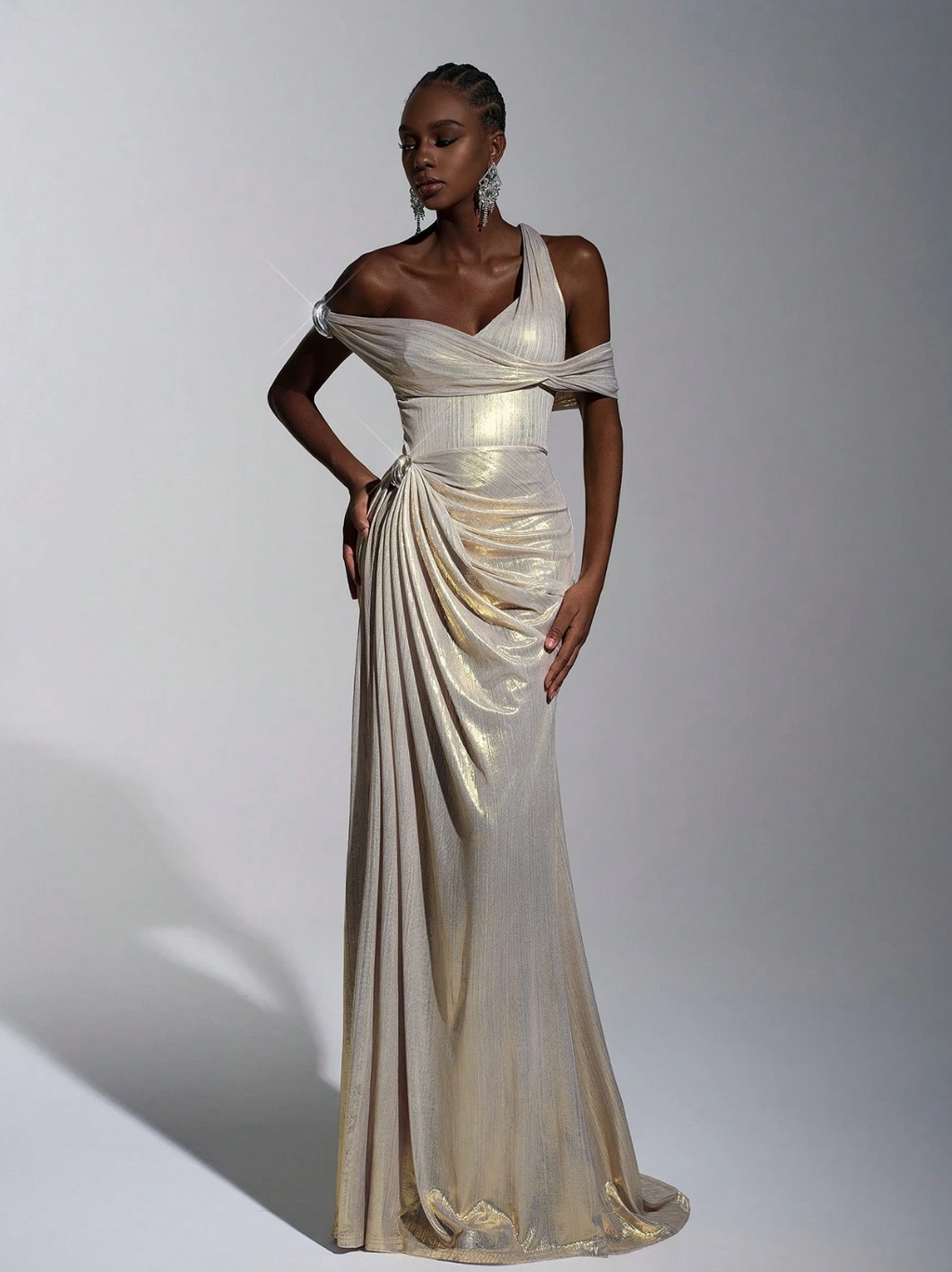 Aurelia Liquid Gold Draped Gown