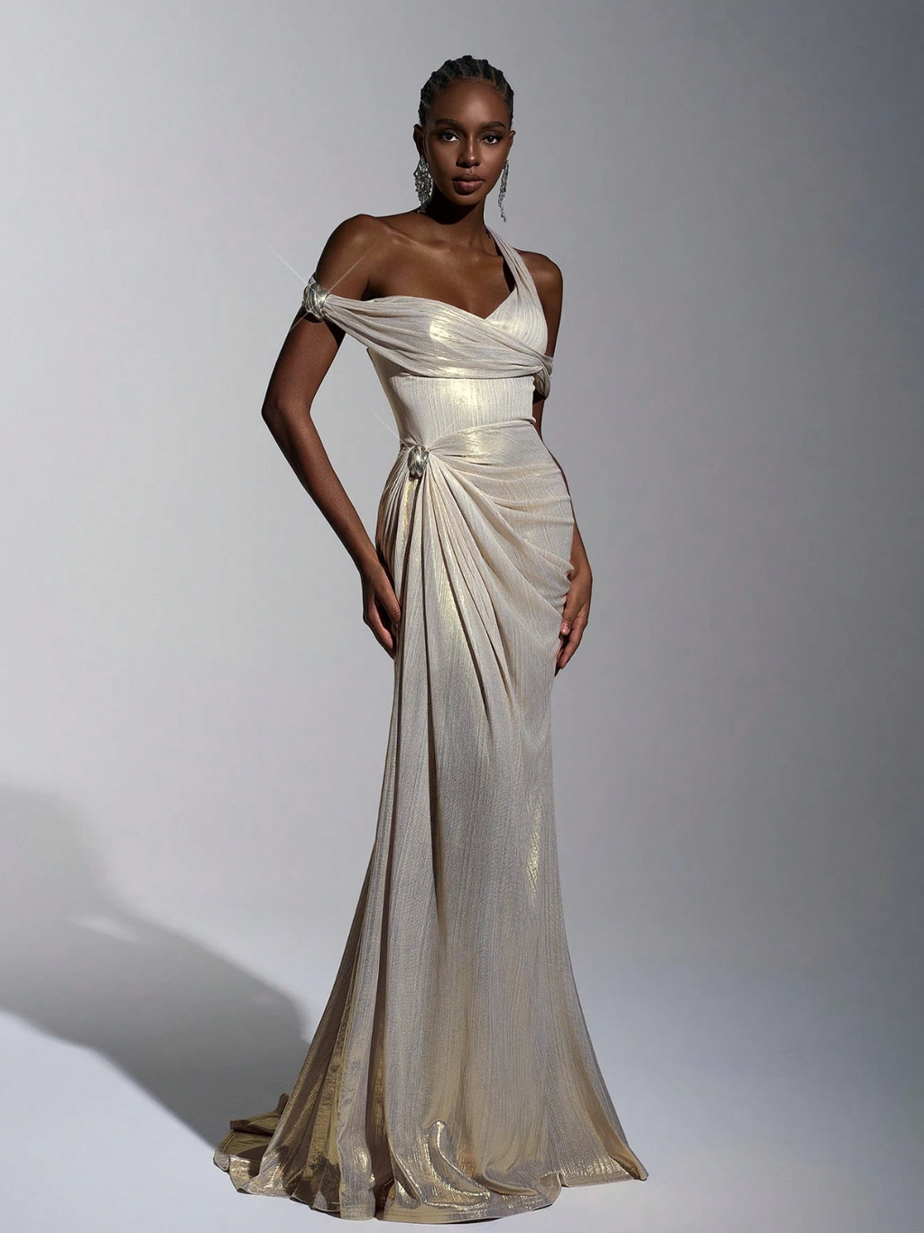 Aurelia Liquid Gold Draped Gown