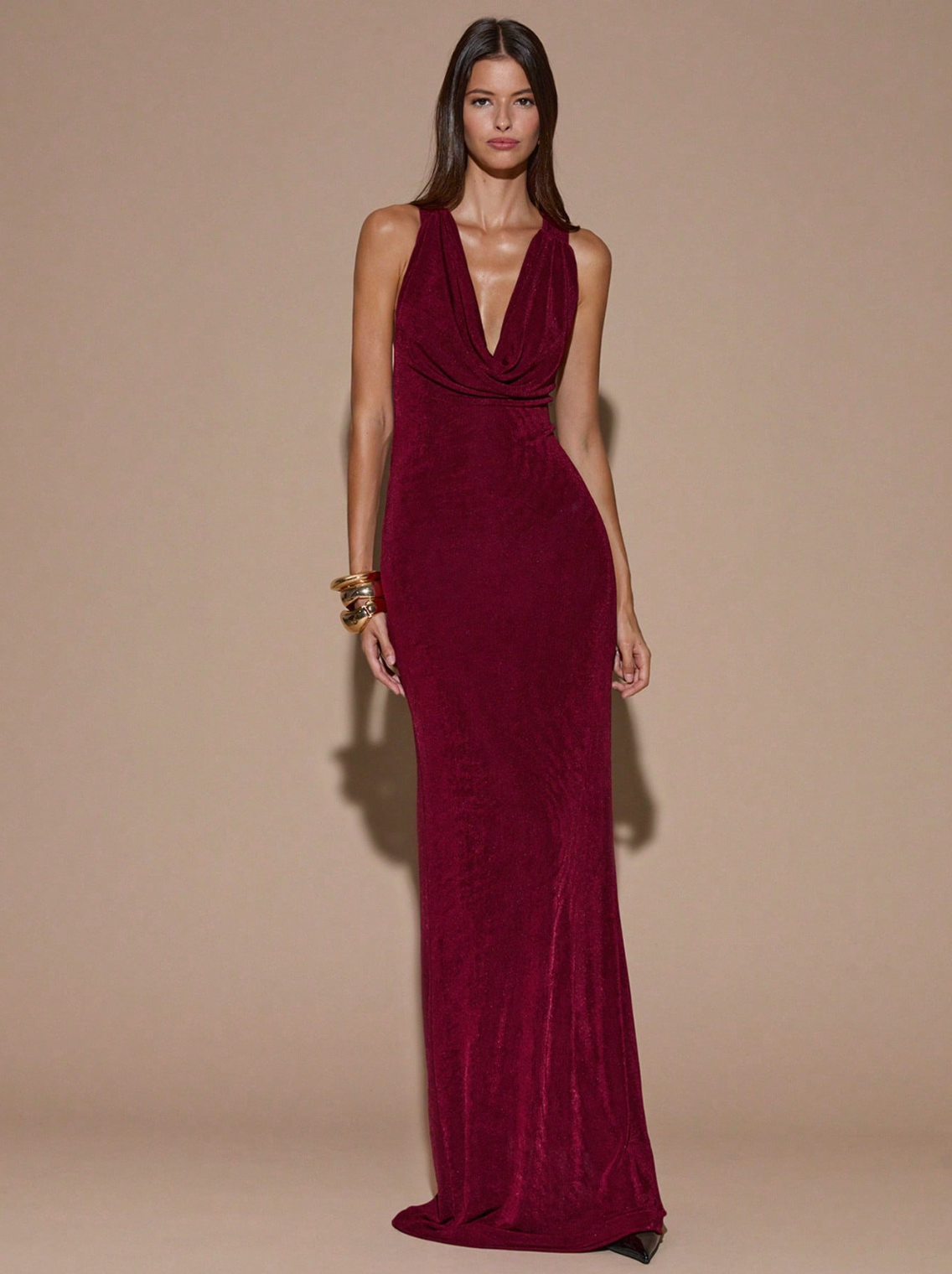 Irena Burgundy Draped Maxi Dress