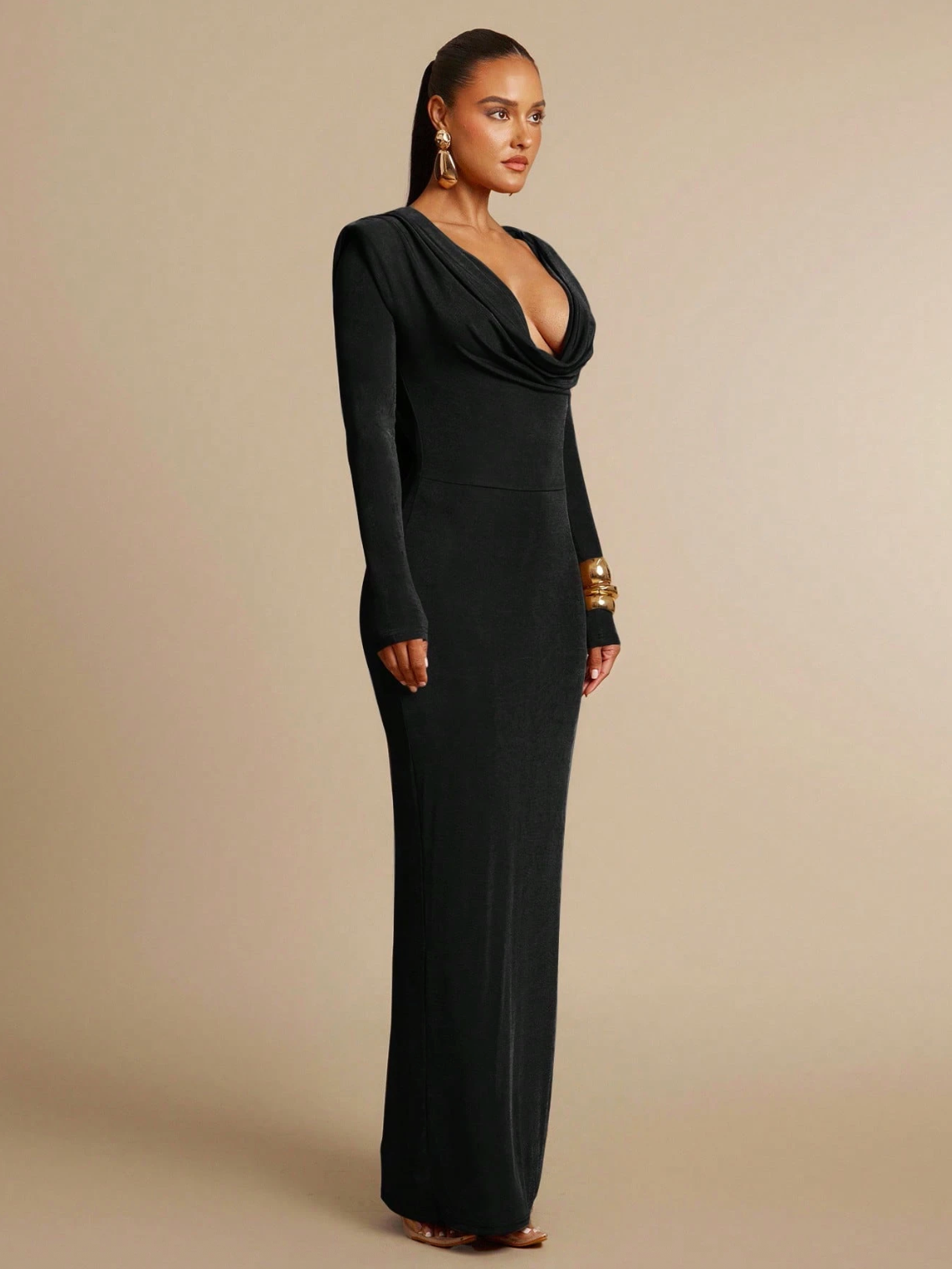 Sofia Draped Back Maxi Dress - Black