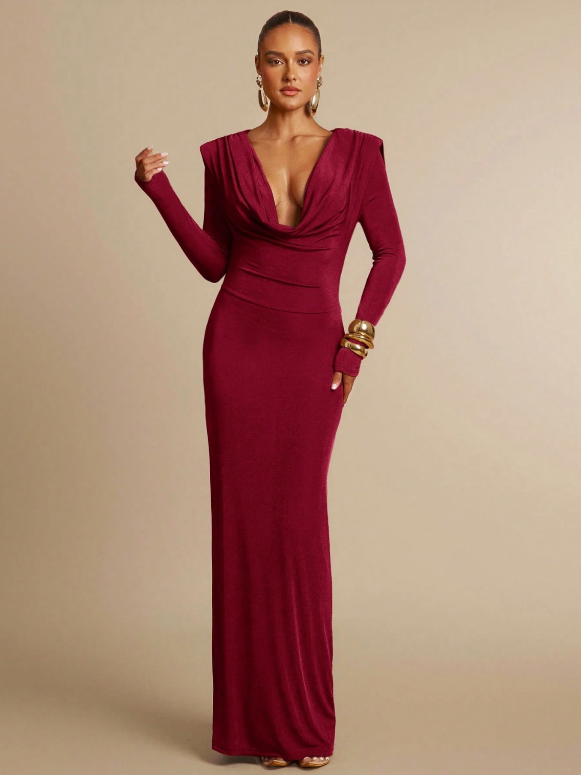 Sofia Draped Back Maxi Dress - Burgundy
