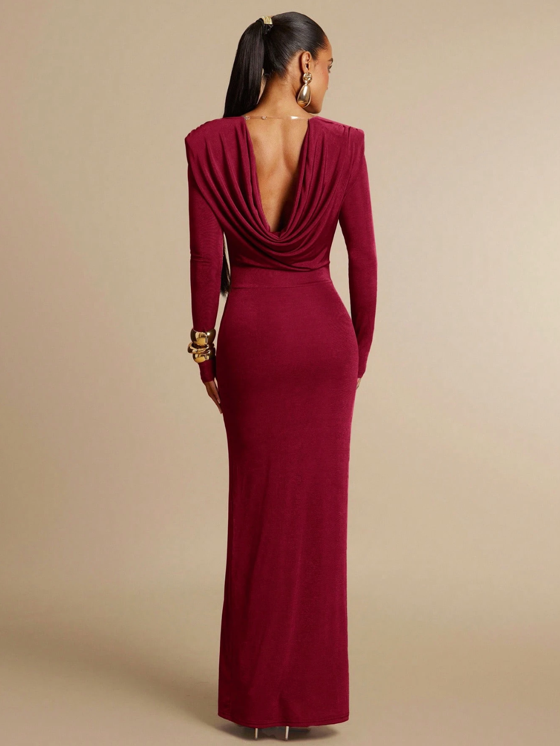Sofia Draped Back Maxi Dress - Burgundy