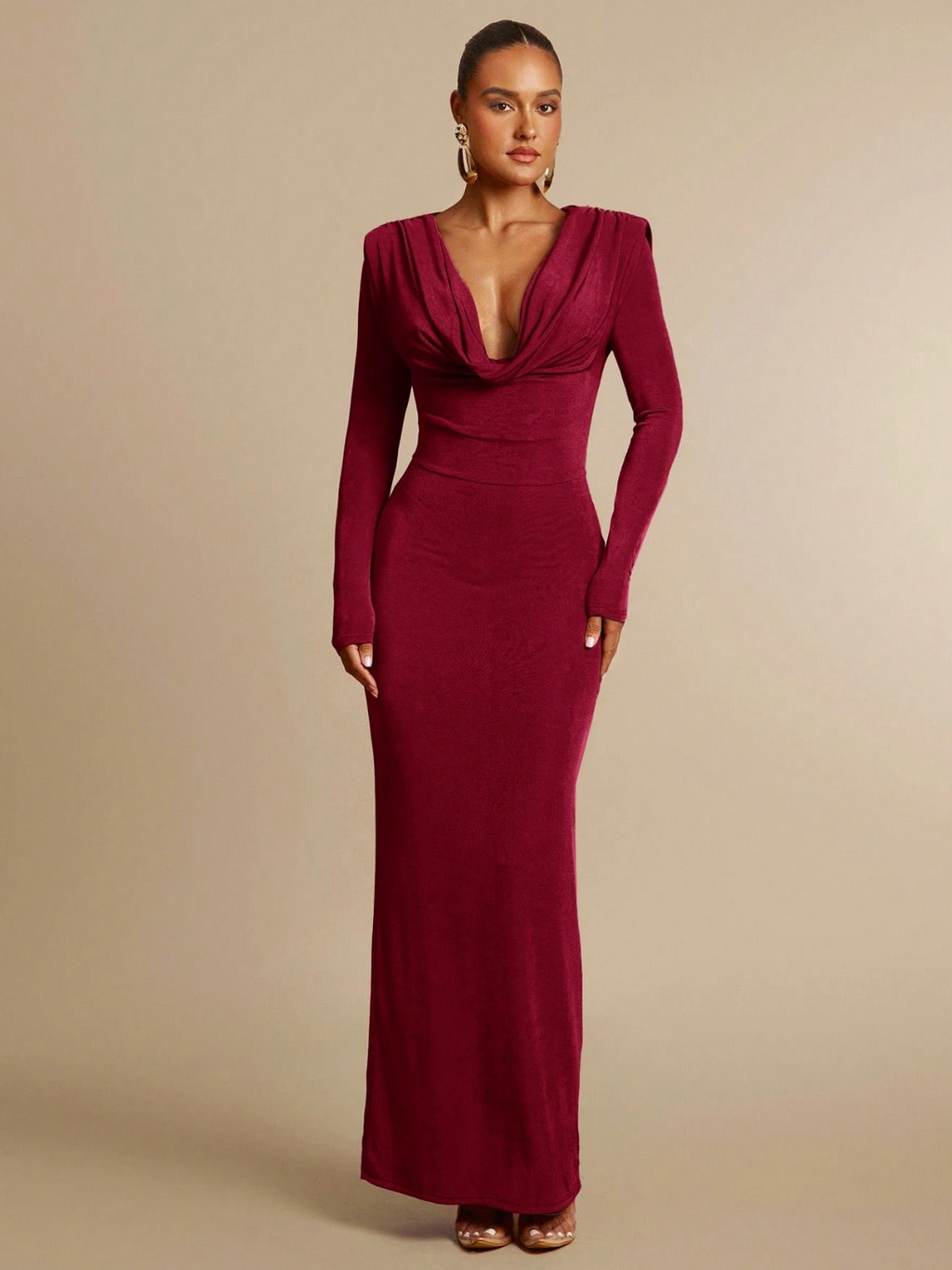 Sofia Draped Back Maxi Dress - Burgundy