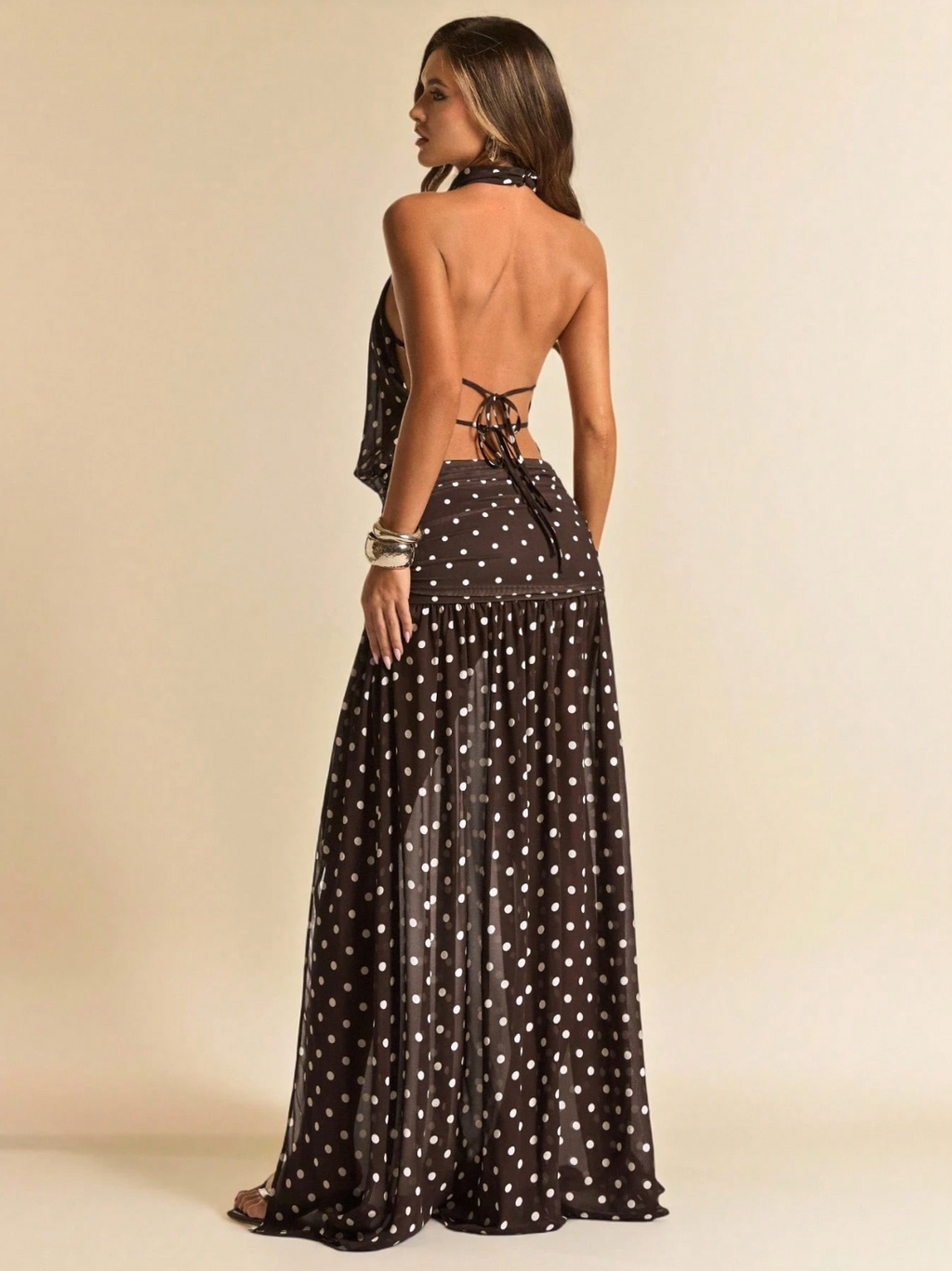 Valentina Polka Dot Halter Maxi Dress