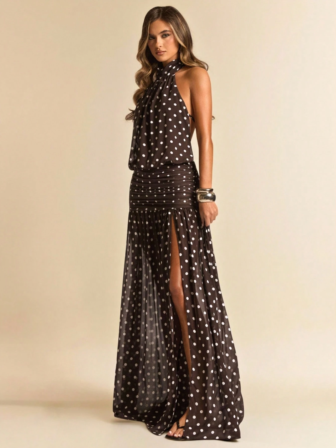 Valentina Polka Dot Halter Maxi Dress