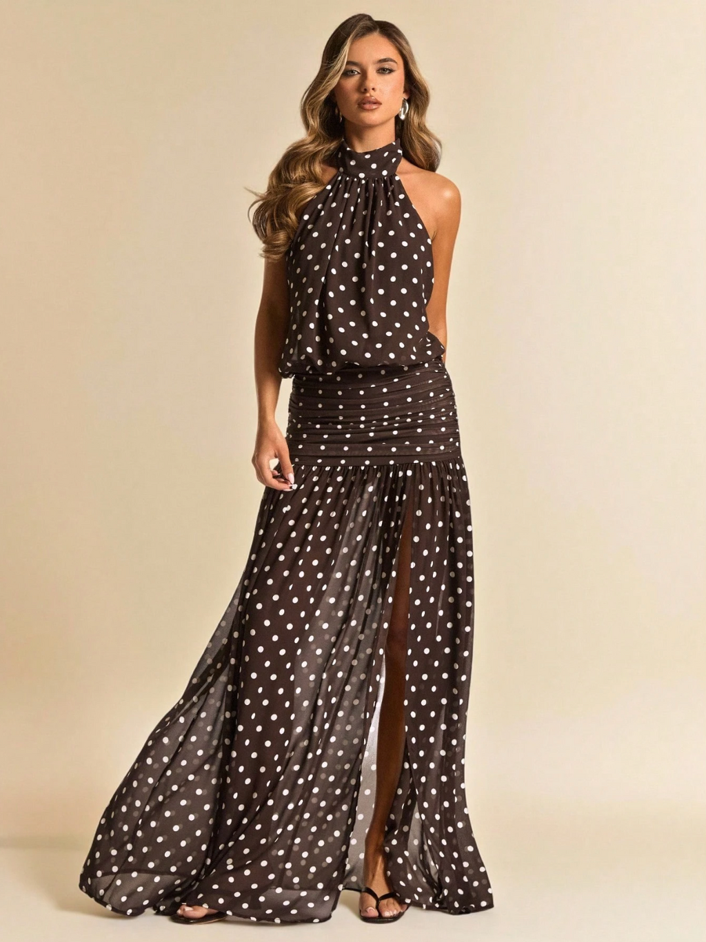 Valentina Polka Dot Halter Maxi Dress