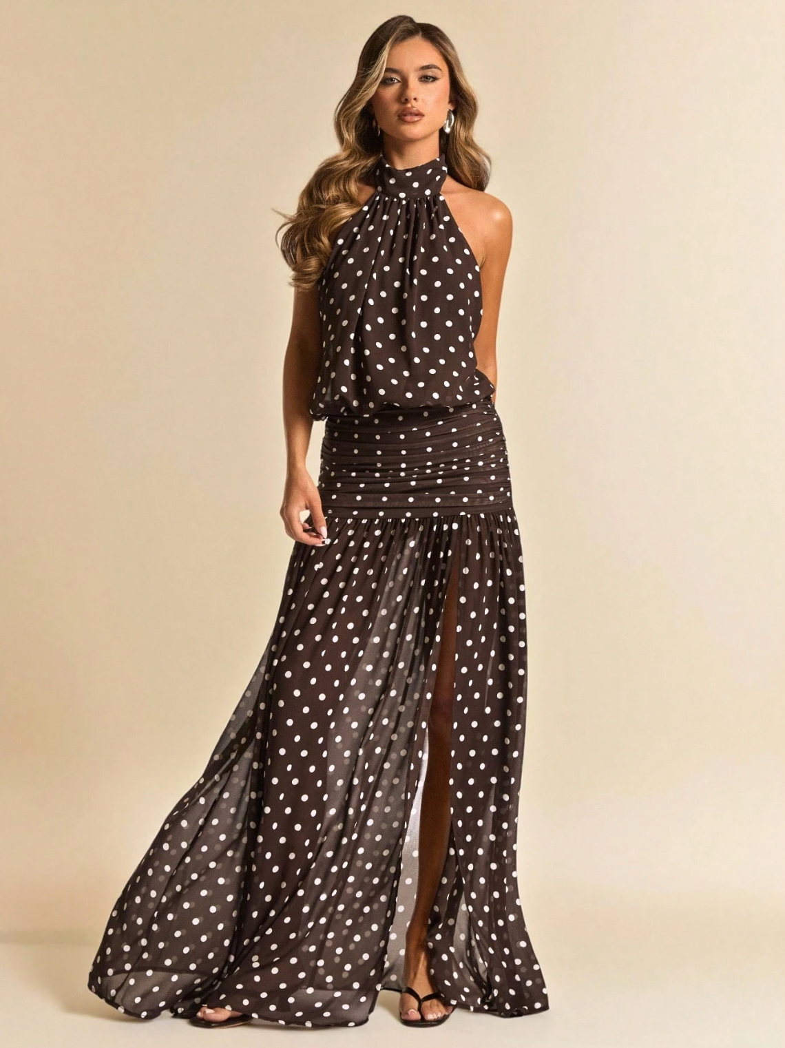 Valentina Polka Dot Halter Maxi Dress