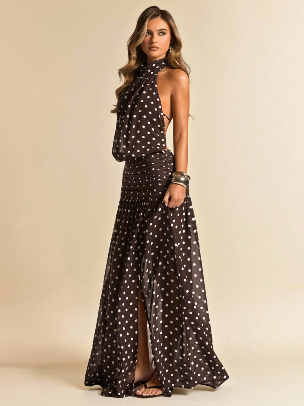 Valentina Polka Dot Halter Maxi Dress